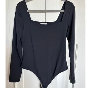 Aritzia Babaton Black Contour Squareneck Longsleeve Thong Bodysuit, Size L, EUC